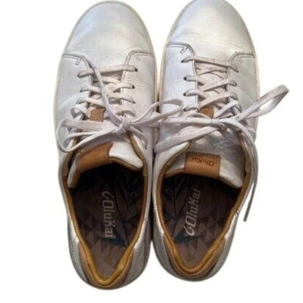 Olukai Lae'Ahi Li 'ILi Leather Lace-Up Convertible Sneaker White Size 9 Mens